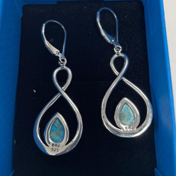 NEW - JTV Blue Kingman Turquoise Rhodium Over Silver Dangle Earrings - Picture 7 of 10
